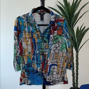 Ali Miles Abstract Print Women's Top Petite Large